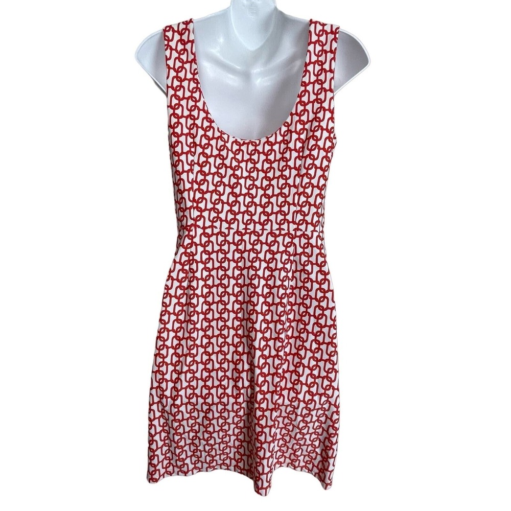 Jude Connally Dress S Red White Chain Link Sleeveless Pockets Coastal Resort - Picture 7 of 9